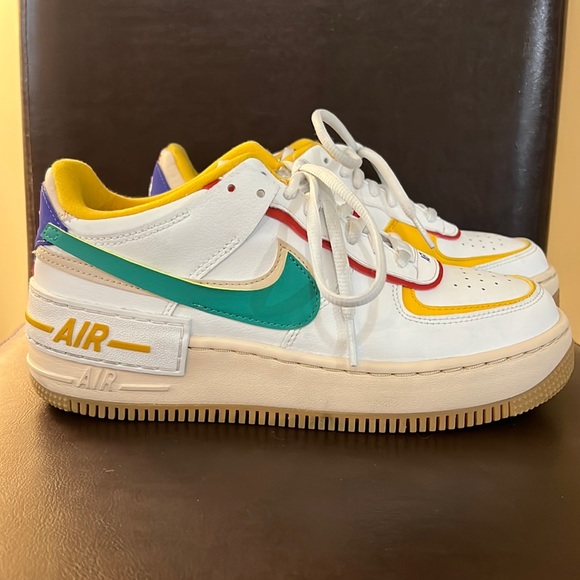 Nike Air Force 1 Shadow sneakers in summit white, neptune green and yellow  ochre